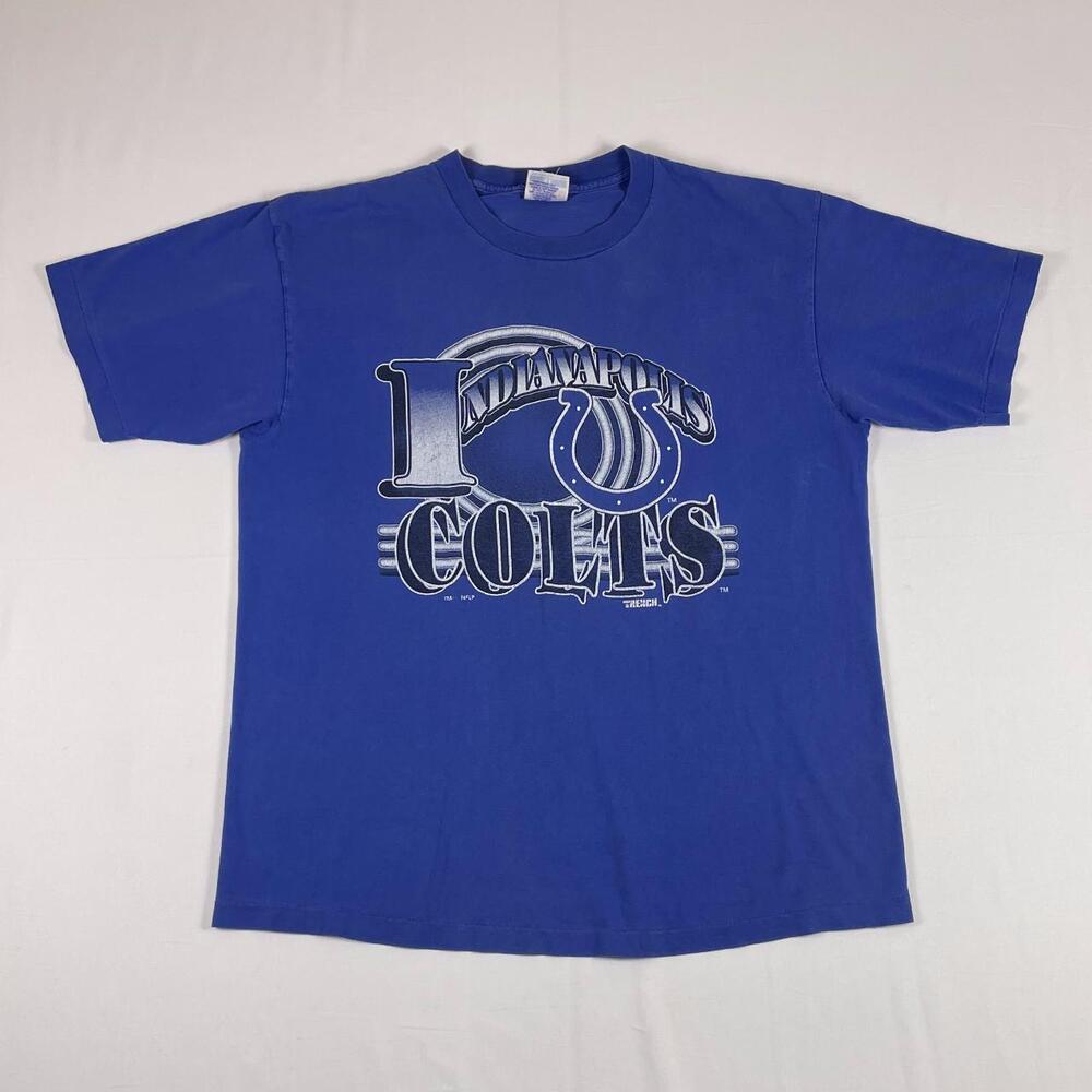 Vintage 90s Indianapolis Colts  Single Stitch Tee XL Blue Trench NFL